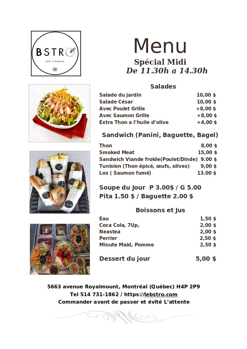 Menu BSTRO midi pour entreprises